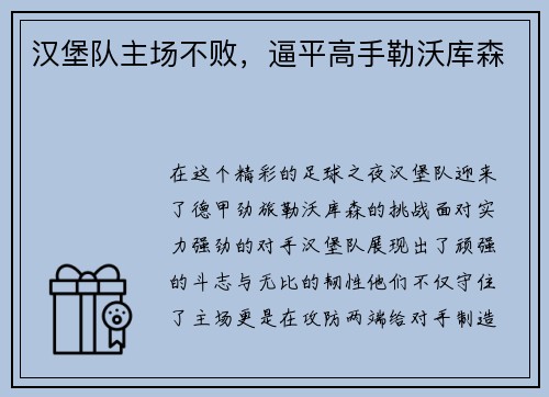 汉堡队主场不败，逼平高手勒沃库森