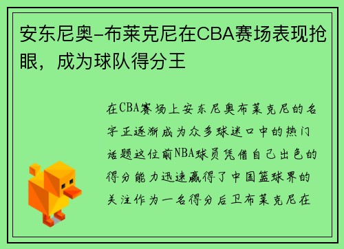 安东尼奥-布莱克尼在CBA赛场表现抢眼，成为球队得分王