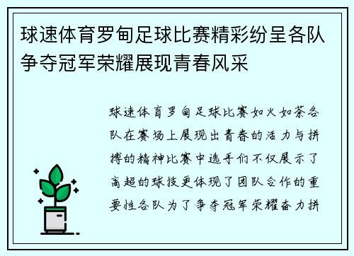 球速体育罗甸足球比赛精彩纷呈各队争夺冠军荣耀展现青春风采